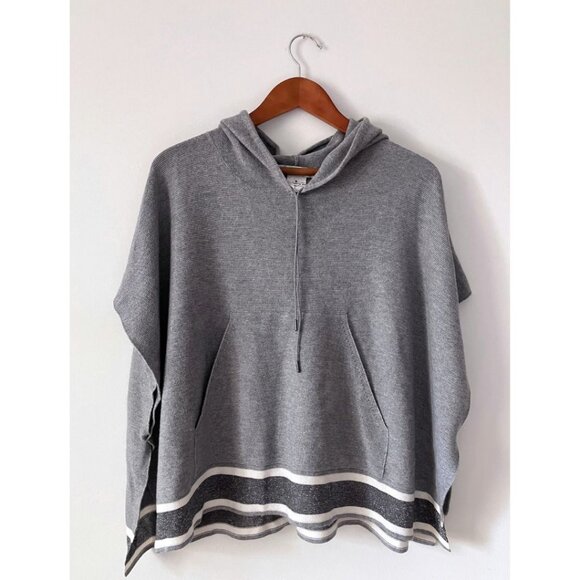 Fabiana Filippi Lurex Stripe Knit Poncho Hoodie Grey Size Small - Picture 3 of 7